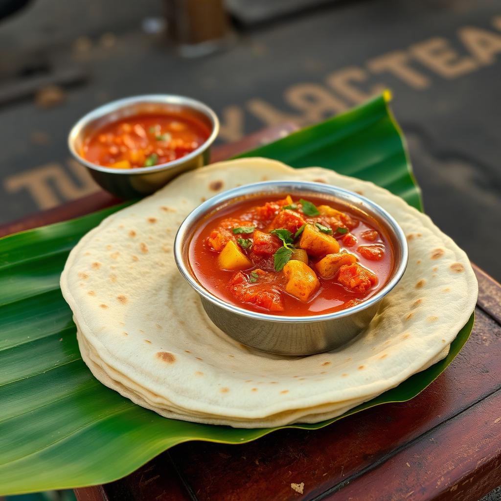 Soft layered Madurai bun parotta with spicy salna on a banana leaf